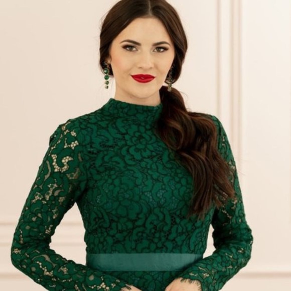 Rachel Parcell Long Sleeve Green Lace Ruffle Dress